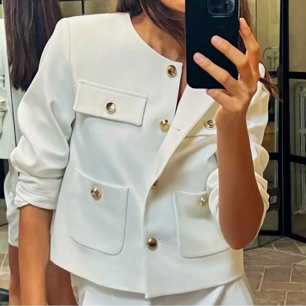 New Cloud White Blazer Jacket S Quiet Luxury Boardroom Chic Office Academia